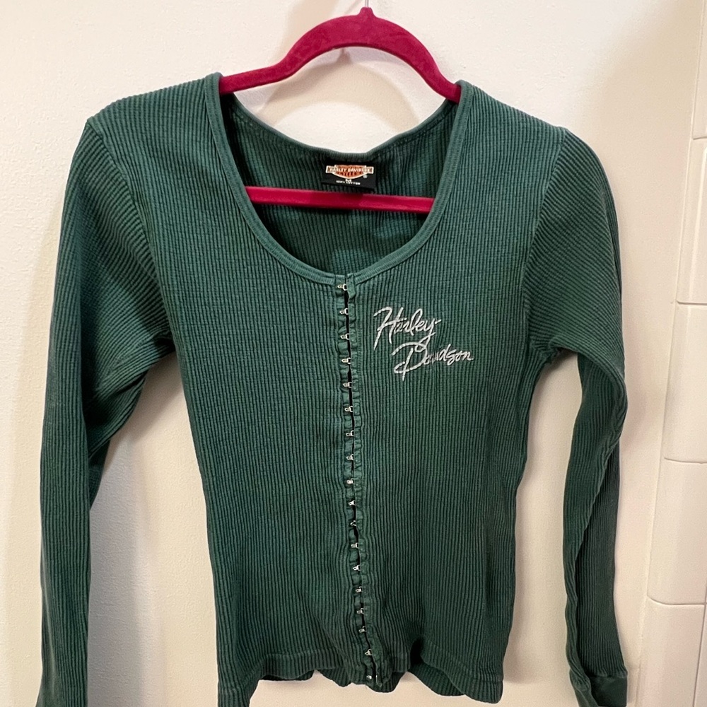 Harley Davidson y2k greenish blue top